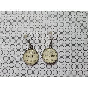 Two-Bit Mathews pendant earrings made with The Outsiders book pages